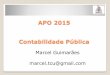 APO 2015 Contabilidade Pública - igepp.com.br · APO 2015 Contabilidade Pública ... Os serviços de contabilidade serão organizados de forma a permitirem o ACOMPANHAMENTO da execução