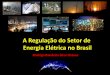 A Regulação do Setor de Energia Elétrica no Brasil · ANEEL •Operador Nacional ... Nestes dois segmentos, predomina o modelo de regulação de preços ou regulação por incentivos