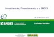 1 Investimento, Financiamento e o BNDES - senado.gov.br · Maior provedor de crédito de ... Sistemas da Mecânica, ... Las Palmas: abastecimento de água; Ampliação dos Gasodutos