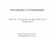 Introdução a Computação - PUC-Rioelima/intro-prog/IntroProg_Aula_04_Introducao... · Introdução a Computação Aula 04 – Introdução ao Microsoft Visual Studio 2010 Edirlei