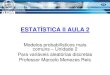 ESTATÍSTICA II AULA 2€¦ · Estatística I –Unidade 6 Conceitos básicos de probabilidade: Experimento aleatório, espaço amostral, eventos, definições de probabilidade, probabilidade