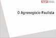 O Agronegócio Paulista - Microsoft€¦ · Agronegócio Paulista | Relevância Econômica Sob a ótica Nacional: Maior PIB do Agronegócio Brasileiro, com 19% Primeiro no VBP da