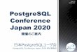 PostgreSQL Conference Japan 2020...PostgreSQL Conference Japan （通称PostgreSQLカンファレンス）とは 日本PostgreSQLユーザ会（JPUG）が毎年開催している国内最大のPostgreSQLをテーマと
