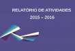 RELATÓRIO DE ATIVIDADES 2015 – 2016...avaliação de impacto das intervenções e abordagens do Centro de Excelência; Apoiar o Centro de Excelência no fortalecimento de seu sistema