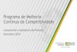 Programa de Melhoria Contínua da Competitividade...Ministro da Economia Paulo Guedes ~R$1,5 Trilhão 22% do PIB 11 Custo Brasil como diferencial frente à OCDE estimado em R$~1,5