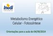 Metabolismo Energético Celular - Fotossíntese · 2014. 9. 4. · Metabolismo Energético Celular - Fotossíntese Orientações para a aula de 04/09/2014. ... gás oxigênio na fotossíntese