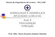 HIDROLOGIA E HIDRÁULICA APLICADAS (LOB1216) · Bibliografia CHAVEZ, J.D.R. Interceptação-Infiltração. Apostila da Disciplina LOB1216 – Hidrologia e Hidráulica Aplicadas. Escola