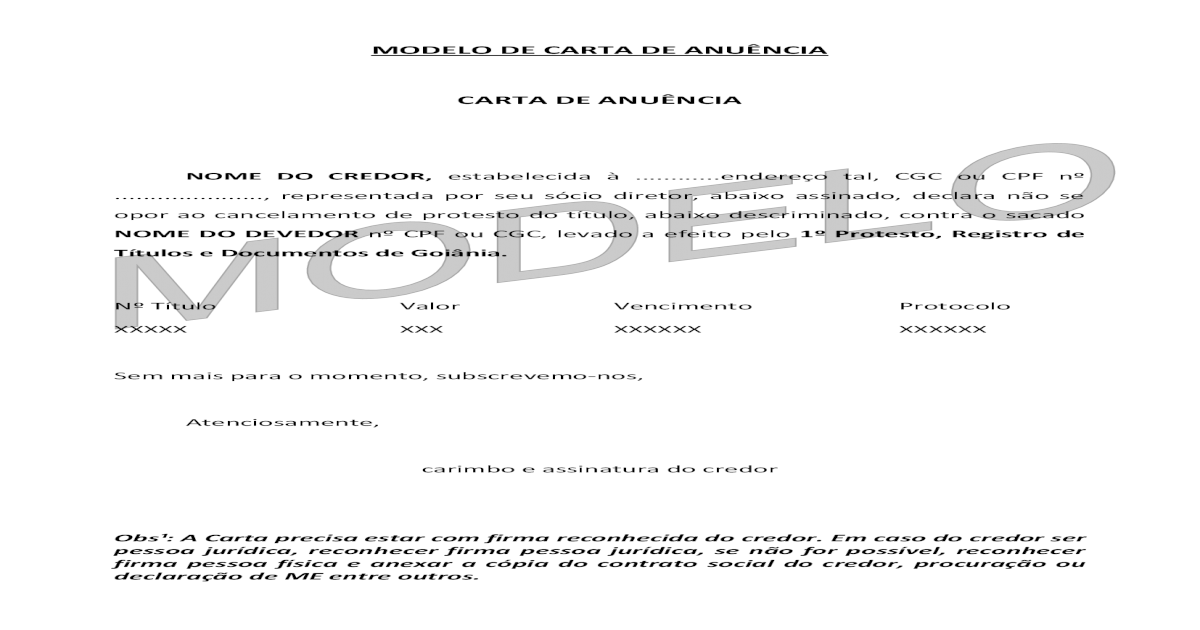 MODELO DE CARTA DE ANUÊNCIA  carta de anuencia... · pessoa jurídica